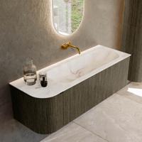 Badmeubel Mondiaz Kurve-Dlux | 135 cm cm | Meubelkleur Shadow | Wastafelkleur Frappe | Solid surface | Wasbak rechter zijde spoelbak | Zonder kraangat(en)