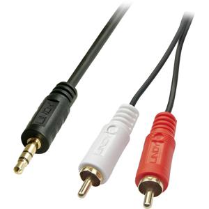 LINDY 35685 Cinch / Jackplug Audio Aansluitkabel [2x Cinch-stekker - 1x Jackplug male 3,5 mm] 10.00 m Zwart