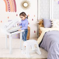 Toetsenbord voor Kinderen 31 Toetsen met Kruk Elektronisch Pianotoetsenbord met Microfoon LED-Leer-Modus Draagbaar Speelgoedpiano