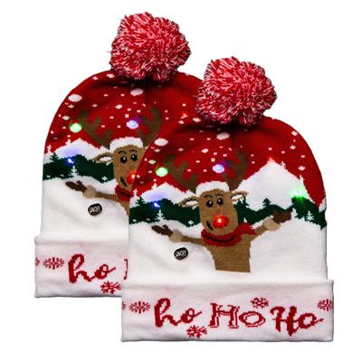 Foute kerstmuts - 2x - rood - Ho Ho Ho - met LED lampjes - volwassenen - verlichte muts
