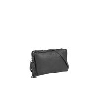 Justified Bags Justified Bags® Nynke Triple Top Zip Leren Schoudertas Zwart