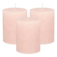 Stompkaars - 3x - lichtroze - 7 x 9 cm - middel rustiek model - cilinderkaars - kaars