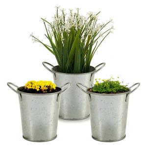 Plantenpot/bloempot emmer - 3x - rond - zink - zilver - D12 x H16 cm