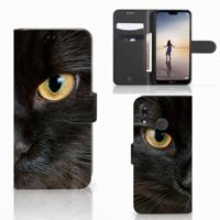 Huawei P20 Lite | Telefoonhoesje | Met pasjeshouder | Zwarte Kat