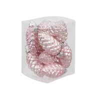 12x stuks glazen dennenappels kersthangers roze (powder) 6 cm mat/glans - Kersthangers - thumbnail