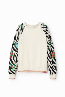 Trui met zebraprint en borduursels - WHITE - M
