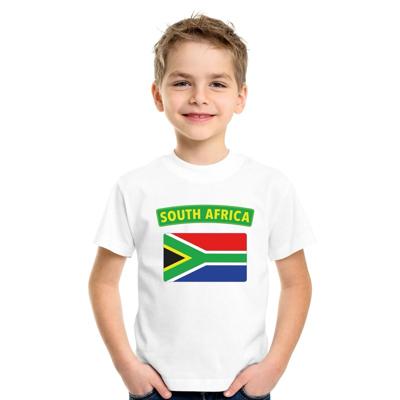 Supporters kleding - t-shirt van vlag Zuid Afrika - wit - voor kinderen - korte mouwen - sport