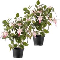 Bellatio flowers & plants Kunstplant met bloemen - 2x - fuchsia roze - 30 cm - Kamerplant met bloeme