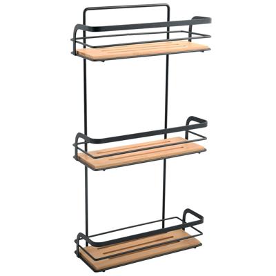 MSV Doucherekje - 3-laags - zwart - metaal en bamboe - H49 cm - badkamerrekje