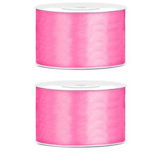 Hobby Sierlint satijn - 2x - Roze - 25 meter - cadeaulint - satijnlint/sierlinten
