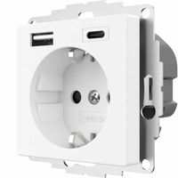 Stopcontact met USB en USBC poort 15W 3A glanzend wit RAL9010 voor een 40mm diepe doos
