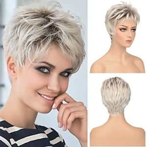 piexie cut pruiken voor vrouwen korte pixie cut pruik voor wit dames kort haar pruik met pony gratis steil haar synthetische pruik voor dagelijks gebruik party Lightinthebox