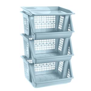 Opberg kratten/manden/organizers - 3 lagen/vakken - 39 x 32 x 62 cm - kunststof - ijsblauw