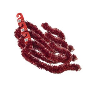 3x stuks kerstboom folie slingers/lametta guirlandes van 180 x 7 cm in de kleur glitter rood