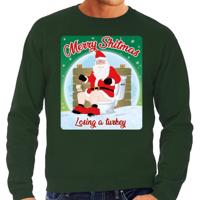 Foute Kersttrui / sweater - Merry Shitmas Losing a Turkey - groen - voor heren