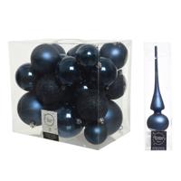 Kerstversiering kunststof kerstballen met piek donkerblauw 6-8-10 cm pakket van 27x stuks - Kerstbal