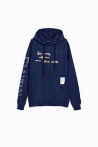 Sweatshirt met capuchon en teksten - BLUE - L