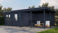 Lugarde Select Modern tuinhuis met overkapping Amstelveen 388x388cm + 400cm - Zwarte olie- Plat dak- - Lugarde Select