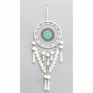 Dromenvanger Wit/Turquoise met Pom Pom&apos;s (90 x 30 x 30 cm)