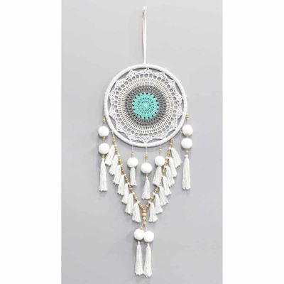 Dromenvanger Wit/Turquoise met Pom Pom&apos;s (90 x 30 x 30 cm)