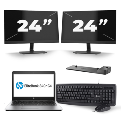 HP EliteBook 840r G4 - Intel Core i5-7e Generatie - 14 inch - 8GB RAM - 256GB SSD - Windows 11 + 2x 24 inch Monitor