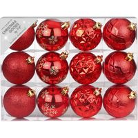 Set van 12x luxe rode kerstballen 6 cm kunststof mat/glans   -
