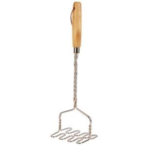 Aardappelstamper - 37 cm - RVS - houten handvat - pureestamper - aardappelpuree stampen