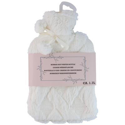 Warmwaterkruik - wit - 1,75L - fluffy pluche hoes - bedkruik - kruik - kruik met hoes
