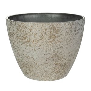 Bloempot/plantenpot - buiten - beige/goud - D19 en H15 cm - kunststof/steenmix