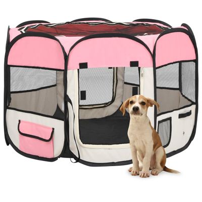 VidaXL Hondenren inklapbaar met draagtas 90x90x58 cm roze
