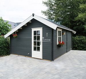 Lugarde Blokhut B23 500x400 cm - 44 mm- Zadeldak- Onbehandeld vurenhout- Lugarde
