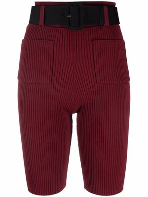 Self-Portrait short ceinturé en maille nervurée - Rouge