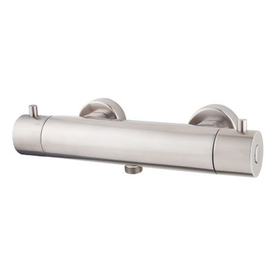 Douchekraan Wiesbaden Cool Touch | Opbouw | Thermostaatkraan | 1-weg | hoh 15 cm | 2-knops | Rond | Geborsteld staal PVD