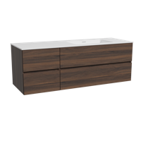 Storke Edge zwevend badmeubel 150 x 52 cm notenhout met Mata asymmetrisch rechtse wastafel in solid surface mat wit - thumbnail