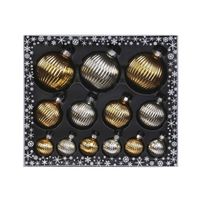 13x stuks luxe glazen kerstballen ribbel zilver/goud 4, 6, 8 cm - Kerstbal