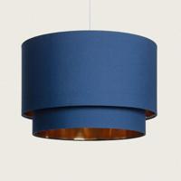 Hanglamp dubbele stoffen kap E27 fitting &apos;Royce&apos;-blauw