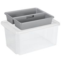 Sunware opslagbox kunststof 51 liter transparant 59 x 39 x 29 cm met deksel en organiser tray