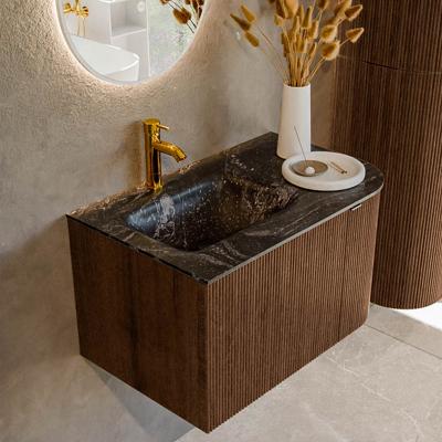 Badmeubel Mondiaz Kurve-Dlux | 75 cm | Meubelkleur Walnut | Wastafelkleur Lava | Solid surface | Links spoelbak | 1 kraangat