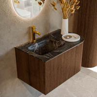Badmeubel Mondiaz Kurve-Dlux | 75 cm | Meubelkleur Walnut | Wastafelkleur Lava | Solid surface | Links spoelbak | 1 kraangat