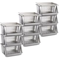 3x Grijze opberg kratten/kasten/organizers 3 vakken 62 cm