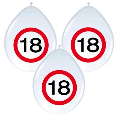 Verkeersbord ballonnen 8 stuks - 18 jaar - wit - stopbord - 30 cm - ballonnen