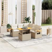 6-delige Loungeset met kussens poly rattan beige