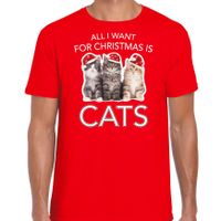 Kitten Kerst t-shirt / outfit All i want for Christmas is cats rood voor heren