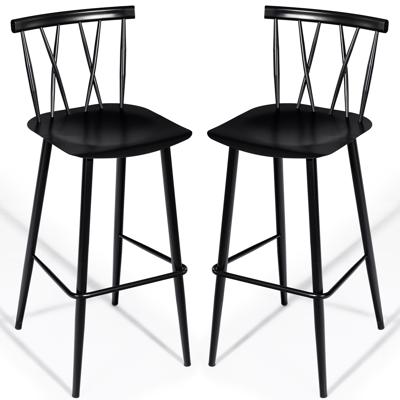 Zwarte Metalen Eetkamerstoel Chique Bistro Cafe Bijzetstoel met Rugleuning Eenvoudige & Moderne Barkruk Cafe Stoel Barkruk Set van 2