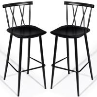 Zwarte Metalen Eetkamerstoel Chique Bistro Cafe Bijzetstoel met Rugleuning Eenvoudige & Moderne Barkruk Cafe Stoel Barkruk Set van 2