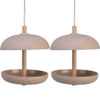 2x stuks vogel voedersilo hangend - bamboe hout - taupe - 21 x 25 cm