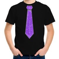 Verkleed t-shirt voor kinderen - glitter stropdas - zwart - jongen - carnaval/themafeest kostuum Verkleed t-shirt voor kinderen - glitter stropdas - zwart - jongen - carnaval/themafeest kostuum