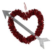 1x Rood Valentijn/bruiloft hangdecoratie hart met pijl 45 cm   - - thumbnail