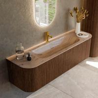 Badmeubel Mondiaz Kurve-Dlux | 160 cm | Meubelkleur Walnut | Wastafelkleur Arena | Solid surface | Wasbak midden spoelbak | 1 kraangat