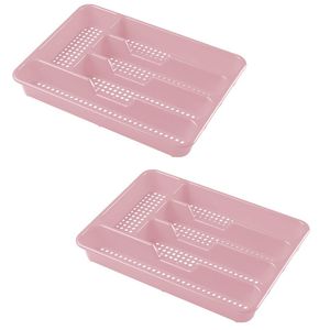 2x stuks bestekbak/bestekhouders 5-vaks oud roze 34 x 25 x 4 cm - Bestekbakken